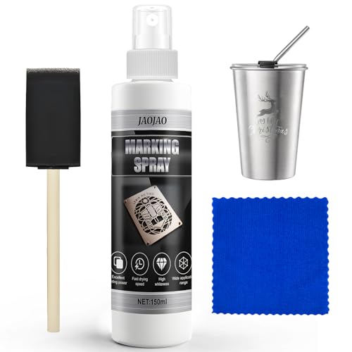 Marking Spray High Contrast Permanent Metal Marking Fluid Easy to Clean Water Based Black Spray for Engraving Metal Aluminum Stainless Steel Brass Glass and Plastic 150ml