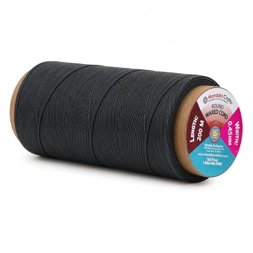 Mandala Crafts 200M 0.45mm Charcoal Round Waxed Thread for Leather Sewing