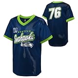 NFL Kids Youth Boys 8-20 Officially Licensed Division Established Team Color Mesh V-Neck Wordmark Primary Logo Jersey - Seattle Seahawks - Navy - X-Large 18/20