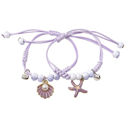 Honbay 2PCS Friend Ship Bracelets Adjustable Braided Bracelets Starfish Bracelet Seashells Bracelet Birthday Christmas Gift