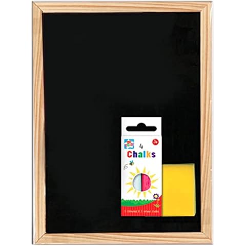 Chalk Board A4 Wood Frame Blackboard Set Include 4 Assorted Color Chalk 1 Duster Age 3+ Stationary Supplies Message Kids Craft Wall Erasable Reusable for Home School & Office Cover