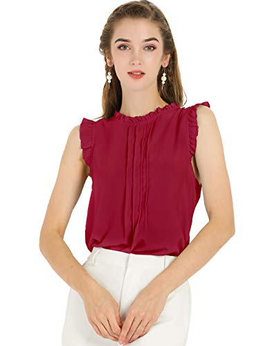 Allegra K Women's Business Office Work Shirts Vintage Sleeveless Dressy Casual Blouses Top X-Large Burgundy