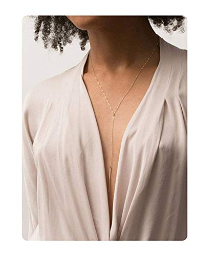 S.J JEWELRY Womens Handmade CZ Simple Delicate 14K Gold Plated/Rose Gold Plated/Silver Plated Lariat Simple Baton Adjustable Y Necklace2