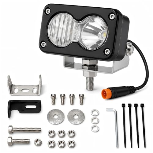 3 Pin Ebike Headlight Kit Compatible with Ridstar Q20/Q20 Lite/Q20 Pro 20W Baja Style LED Front Light 12V-60V Plug and Play Water-Resistant Headlamp with Mounting Hardware and Zip Ties