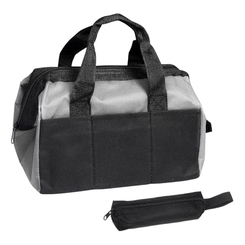 sourcing map Tool Bag Organizer, Large 12 Inch Wide Mouth 6 Pockets Oxford Fabric Waterproof Tool Bag Tool Tote Tool Storage Hand Bags with Tool Pouch Bag for Outdoor Men Women Repairman, Gray