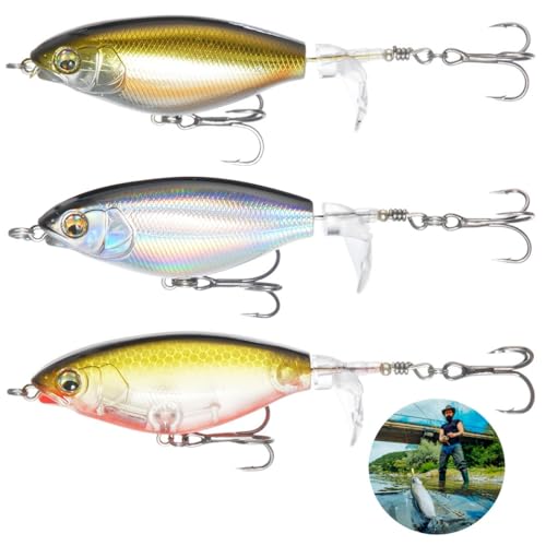 3Pcs Fishing Lures with Rotating Tail, Lifelike Bass Baits for Freshwater & Saltwater