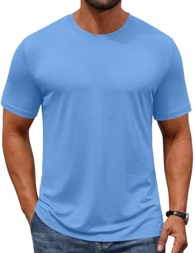 COOFANDY Tshirts Shirts for Men Short Sleeve Undershirts Summer Casual Cooling Shirts Plain Tshirts Light Blue