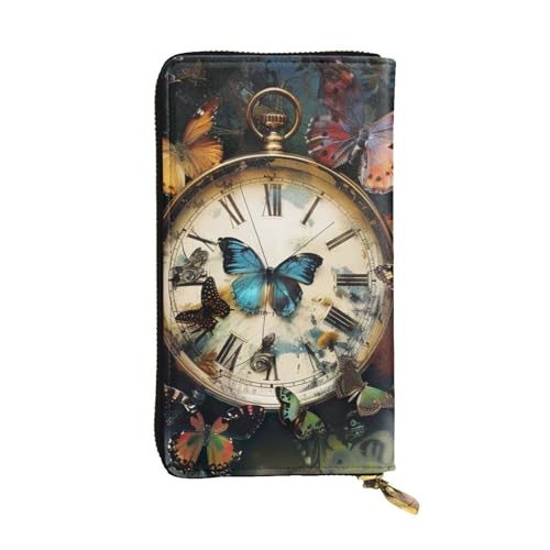 Butterfly Clocks Printed Long Wallet for Women Men Cute PU Leather Wallet with Coin Purse and Credit Card Holder