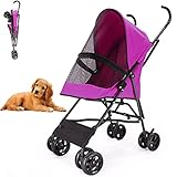 LKJHSDFG Cochecitos Para Perros, Cochecitos Para Perros Pequeños, Cochecito Plegable Para Mascotas con Rueda Universal Reforzada Y Cesta De Almacenamiento,Purple