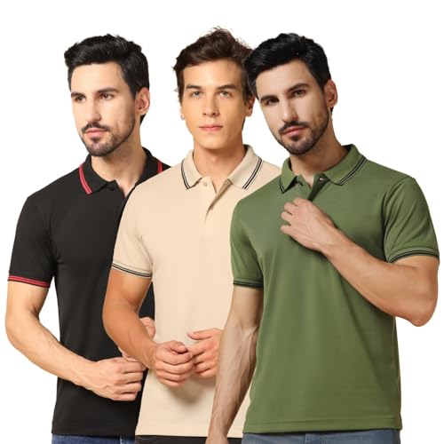 Image of INKKR Men's Soild Collar Neck Half Sleeve Polo T-Shirt Combo