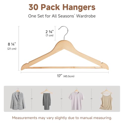 Image of StorageWorks Wooden Coat Hangers, 30 Pack Wood Clothes Hanger for Closet