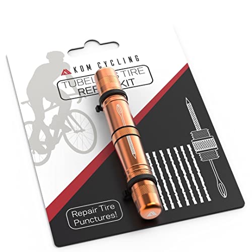 KOM Cycling Tubeless Tire Repair Kit for Bikes â€“ 8 Colors! Fixes Mountain Bike and Road Bicycle Tire Punctures â€“ Includes Tire Repair Fork and Reamer, 8 Bacon Strips. Tubeless Repair Made Easy Orange