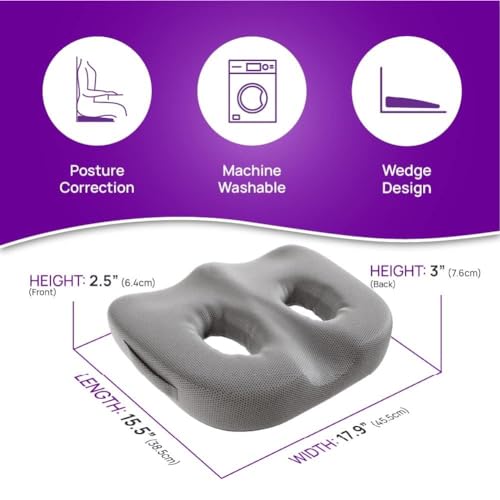 Image of Memory Foam Car Seat Back Support, Orthopedic Lumbar Back Rest for Back Pain Relief, Back Support Pillow for Office ChairCarBack Support Pillow,-Seat Cushion (Grey, CROCXY SEAT for Chair)