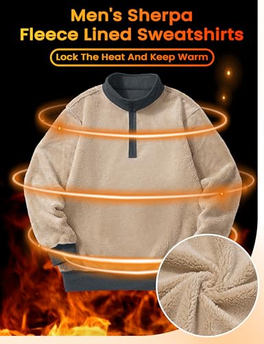 Image of MAGCOMSEN Men's Sherpa Lined Quarter Zip Fleece Heavyweight Pullover Winter Warm Sweatshirts
