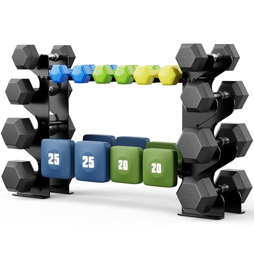 Supporto per manubri a 4 livelli per palestra domestica, compatto per manubri, pesi liberi, scaffale in acciaio resistente per manubri in neoprene e esagonali (gommini non inclusi)