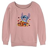 Disney Women's Lilo & Stitch Leaf Pile Junior's Raglan Pullover with Coverstitch, Desert Pink, Large