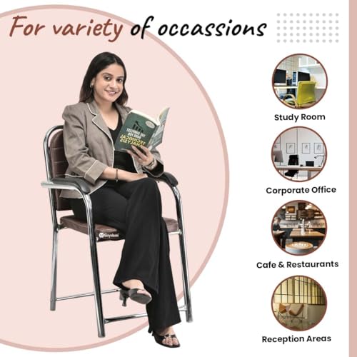 Image of Office Chair Visitor Chair with arm Rest with Steel Frame and Cushioned seat Back, Chair Without Wheels Holds up to 140 kg Heavy Design (4, Coffee, Heavy)
