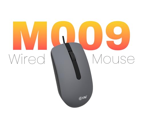 Image of EVM Wired Mouse USB | 1000 DPI Optical Computer Mouse | Ergonomic Mouse for Laptop PC | Plug & Play | Smooth Cursor Control | Office & Home Use | 1 Year Warranty (EVM-M009-Grey)