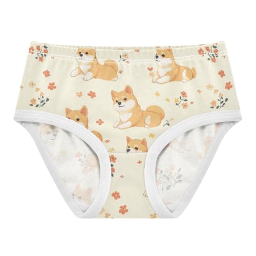 Wusikd Cute Shiba Inu Dog Girls' Underwear Cotton Flowers Girls Briefs Soft Toddler Underwear 2T