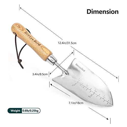 Image of Berry&Bird Garden Serrated Planting Trowel, Multifunctional Shovel with ash Wood and Stainless Steel Digging Trowel Transplanter