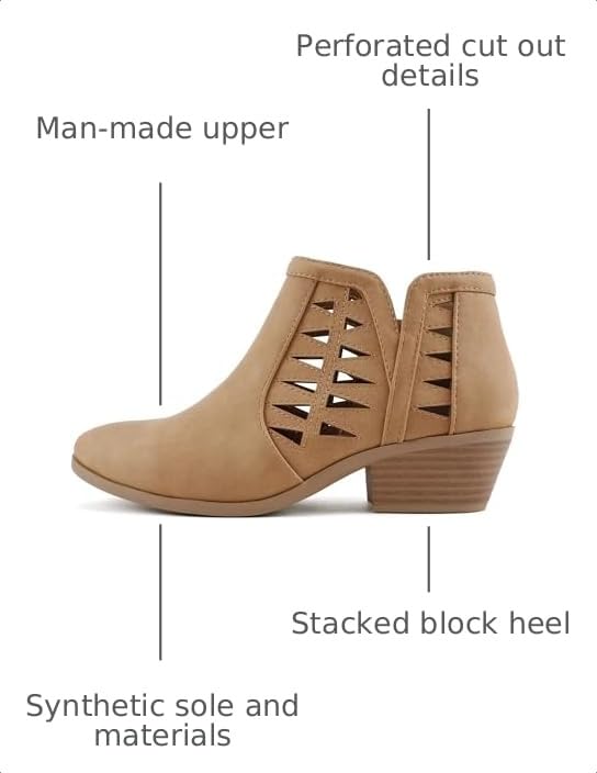 Image of Soda CHANCE Womens Perforated Cut Out Stacked Block Heel Ankle Booties (Wide Fit Available)