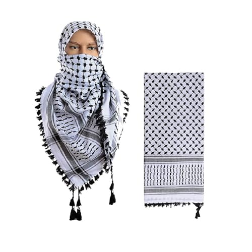 Cotton Shemagh Keffiyeh Scarf Lightweight Tactical Desert Head Neck Wrap Sun Protection Outdoor Scarf for Summer Hiking Festival Breathable Arab Scarves for Men & Women (Palestine - Arafat)