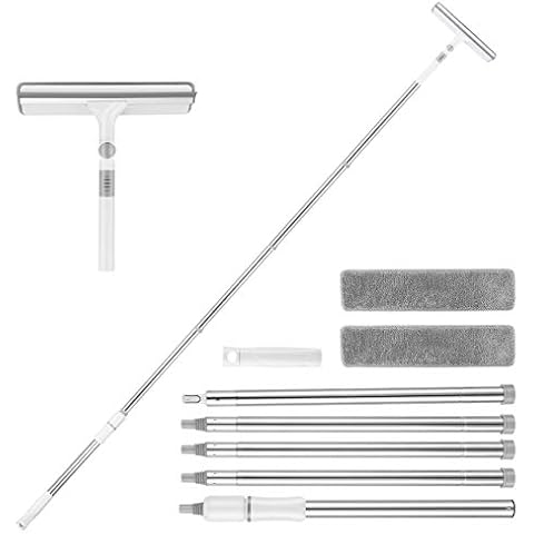 Window Cleaning Tool, Aiglam 99" Window Squeegee with 87" Telescopic Pole, 180°Rotary Head and 2 Replaceable Microfiber Pads, 2 in 1 Window Cleaning Kit for Car Indoor Outdoor High Window Cover