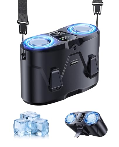 Image of KIMMOO Dual-Motor Rechargeable Waist Fan with Ice Cooling, 25000 RPM High-Speed Neck Belt Clip-on Fan with 10 Gears, LED Display & Flashlight, Hands-Free Personal Fan for Work Outdoor Travel, Black
