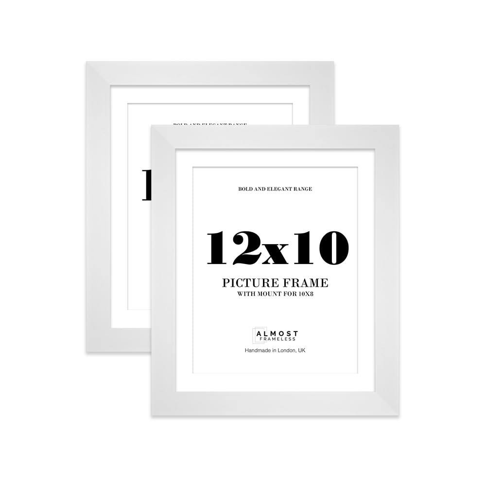 12x10 White Frame With Mount for 10x8 Pictures 28mm Edge Portrait and Landscape Display with Wall Hooks and Kickstand, 2 Pack