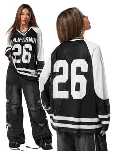 Women's Y2k Baggy Jersey Oversize T Shirt Letter Number Graphic Sport Soccer Jersey Striped Football T Shirts Tops