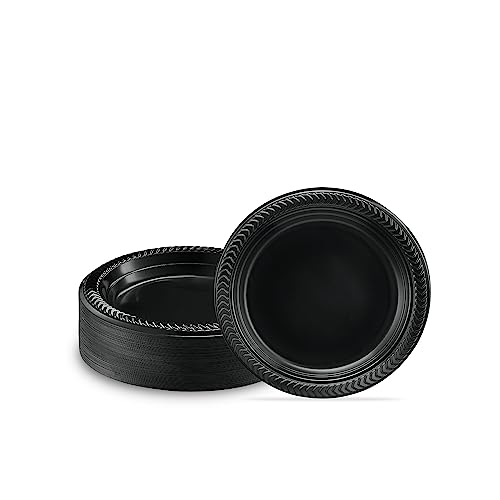 PLASTICPRO 100 PCS Small Black Plastic Plates Light Weight 6 Inch Plastic Dessert Plates Disposable for Party and Wedding