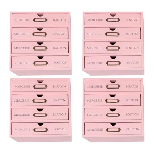 HAPPCUCOE 16-Drawer Wooden Storage Box, 4-Slot Wooden Desk Drawer Unit,Filing Cabinet for Classrooms, Schools, Study Rooms, Offfcie (Pink)