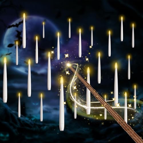 SLVCREK Candele a LED Galleggianti, 20 Pezzi Candele a LED senza fiamma, Candele magiche con bacchetta telecomandata, Candele a batteria per festa, Halloween, Decorazione Natalizia