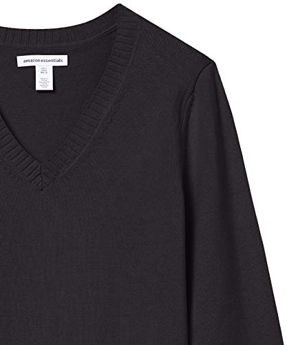 Amazon Essentials Women's 100% Cotton Long-Sleeve V-Neck Sweater, Black, Large