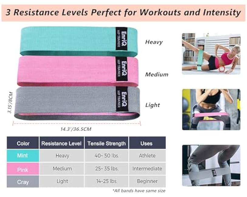 EnriQ Booty Bands Fabric Resistance Bands for Legs and Butt - Non Slip Cloth Hip Bands Elastic Workout Bands - Activate Glutes and Thighs - Made of Premium Elastic Fabric