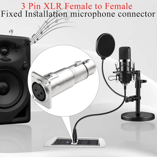 QIANRENON 3Pin XLR Female to Female Panel Mount Microphone Adapter, XLR Jack to Jack Fixed Mount Balanced Audio Connector - Image 4