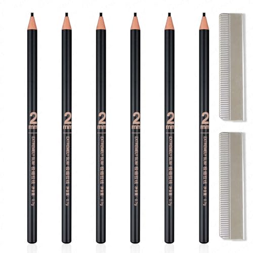 6 lápices ultrafinos de 2 mm para mapear microblading. Lápiz de cejas pelable con pincel, potenciador de cejas de larga duración para un aspecto natural (6 unidades #01 negro)