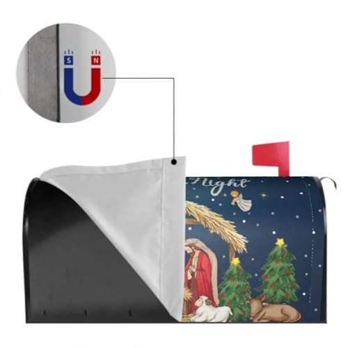 Image of Christmas Mailbox Cover Magnetic, Large Size 25.5x21 Inch, Xmas Trees Blue Holy Night Nativity Scene Waterproof Mailbox Wrap Post Cover for Garden Yard Holiday Hew Year Decor