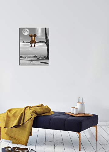 Youkuart Canvas Wall Art Animal Resting Elephant Look At The Moon 12X16Inch Wall Pictures Giclee Bathroom Wall Decor On Canvas Stretched Artwork Living Room Bedroom Ready To Hang (12X16Inch, Grey) #TOP3