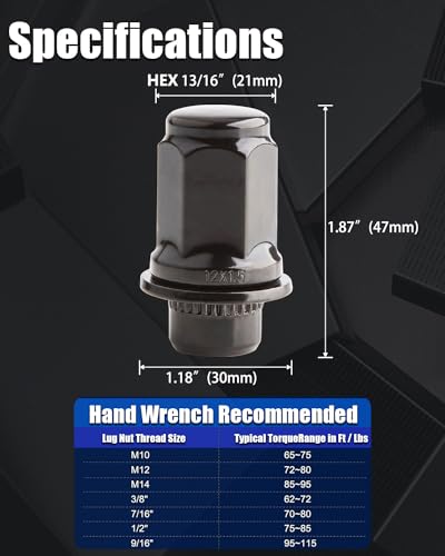 image for GAsupply Black M12x1.5 Lug Nuts, 1.87 Inch 47mm Length, 13/16