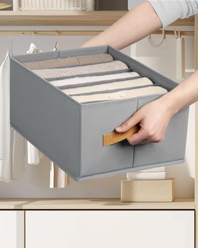DIMJ Large Wardrobe Clothes Organizers - Foldable Closet Clothing Organizer for Jean Sweater Shirt Pants Underwear Bra, Divided Clothes Drawer, Grey Closet Shelf Organizer Boxes - Image 3