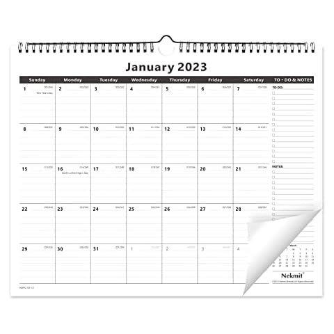 Nekmit 2022-2023 Yearly Monthly Wall Calendar, Desk Calendar Runs From Now to Dec 2023 for Home Schooling Office Plan & Study, Ruled Blocks, 15 x 12, Black Cover