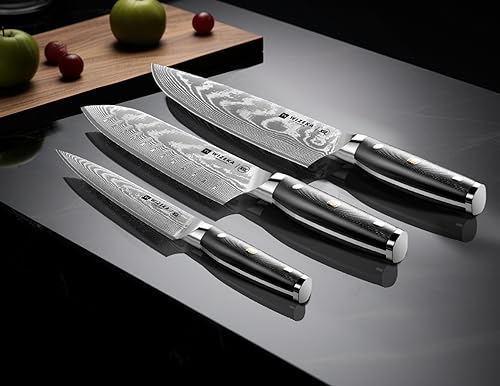 Wizeka 1506 Damascus Knife Set 3 Pcs,Super Sharp Kitchen Knife Set Made Of Japanese Steel Vg10,Full Tang Professional Chef Knife Set thumb #4