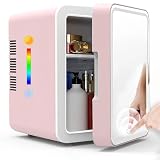 Mini refrigerador de 4 litros, mini refrigerador cosmético con espejo LED regulable, refrigerador pequeño portátil para cosméticos refrigerados...