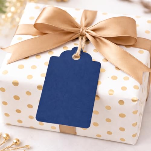 Image of CVANU Premium Gift Tags (60 Pcs) - 3 Designs Blank Hanging Tags with Pre-Punched Holes & Golden String for DIY Crafts| Gift Wrapping| Small Business & Labelling (Dark Blue1)