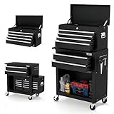 TUFFIOM 8-Drawer Rolling Tool Chest w/Lock, Tool Storage Cabinet w/Wheels, Detachable Top, Drawers & Drawer Liners, Tool Organizer Box for Garage, Warehouse & Repair Shop