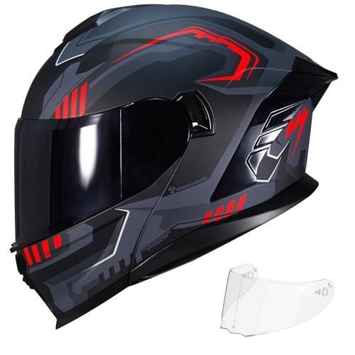 MXJ Gear Motorcycle Helmet,Motorcycle Dual Visor Flip up Modular Full