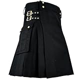 NINE AXIS Black Utility Kilt for Men Traditional Scottish Highland Wear Solid Pleated Cotton with Cargo...