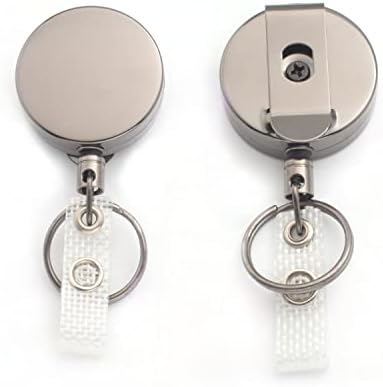 QICAITU 2 Pack Heavy Duty Retractable Badge Holder Reel, Will Well Metal ID Badge Holder with Belt Clip Key Ring for Name Card Keychain (Glossy Black(2 Pack))