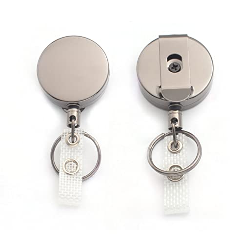 Qicaitu 2 Pack Heavy Duty Retractable Badge Holder Reel, Will Well Metal Id Badge Holder With Belt Clip Key Ring For Name Card Keychain (Glossy Black(2 Pack)) #TOP1